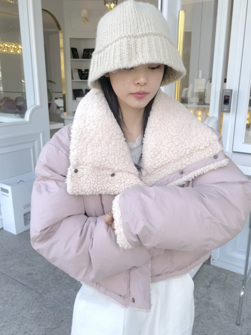 韓國chic 秋冬 加厚保暖 短款立領 羊羔毛外套 棉衣棉服