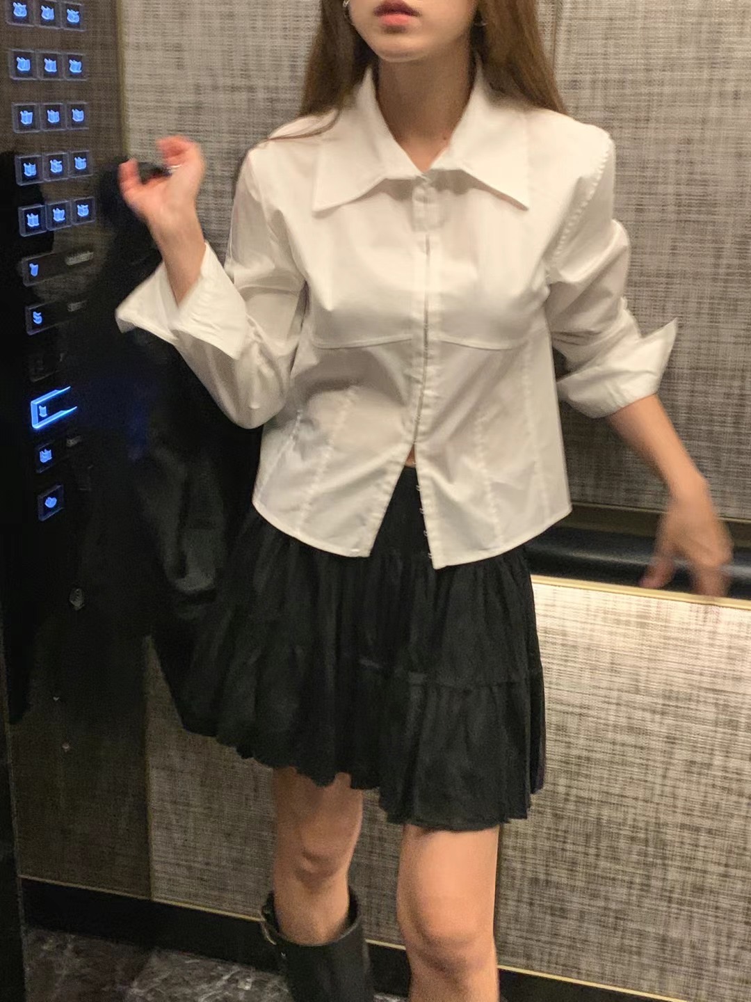 韓國chic 秋冬單排扣長袖襯衫
