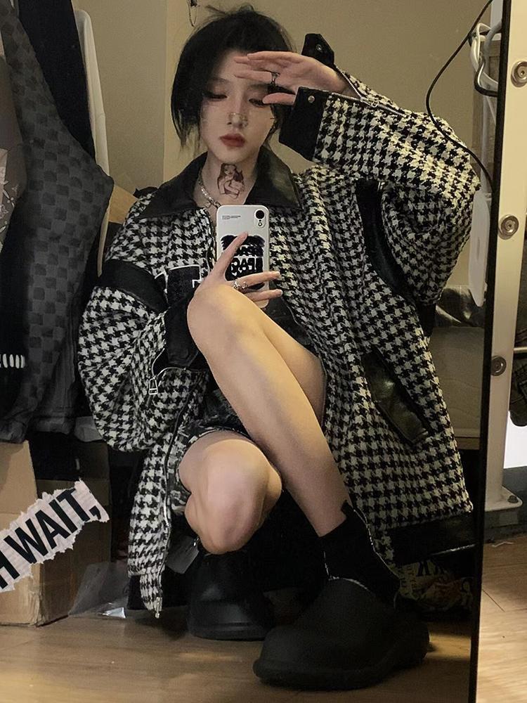 Early autumn houndstooth chic Korean style small fragrance jacket for women spring and autumn high-end 2023 new loose retro jacket