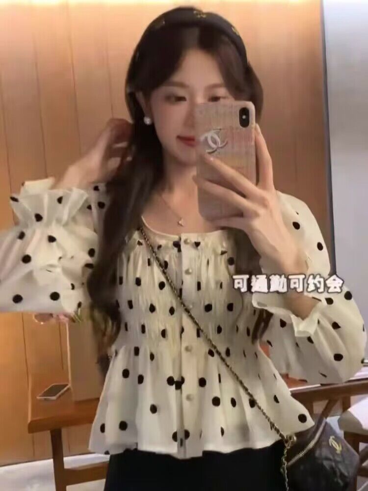 秋季穿搭一整套時尚高級感套裝女2023波點配連衣裙兩件套遮肉