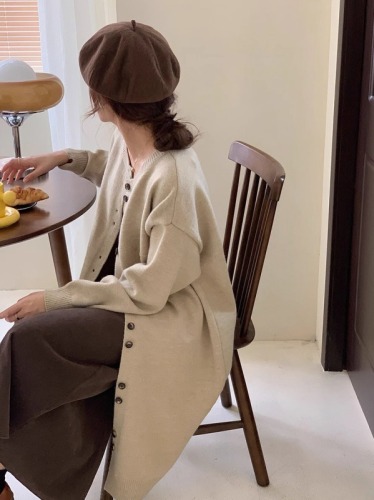 韩版慵懒风针织开衫女中长款秋季新款设计感宽松温柔
