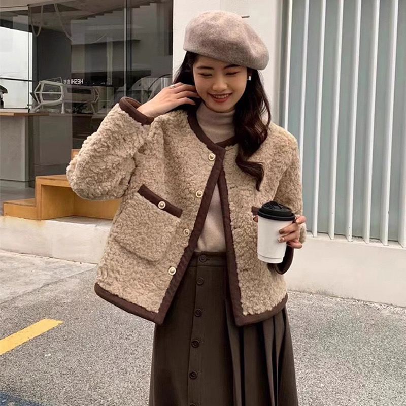 加絨羊羔毛外套女春秋冬季2023新款小個子香風獨特超好看