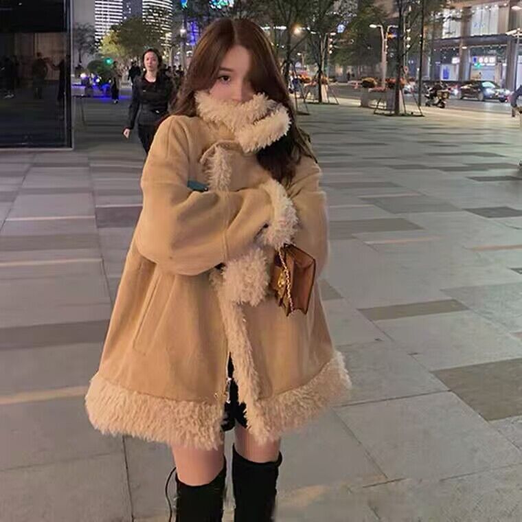 羊羔毛外套2023年新款女裝短款炸街復古加絨加厚休閒百搭春秋韓版