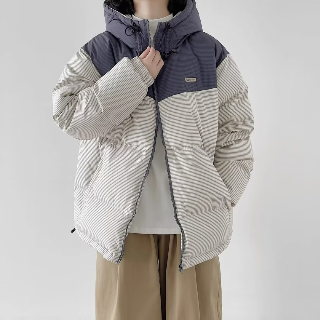 Trendy brand winter national fashion bread coat for women color block cotton coat for women American retro high street jacket