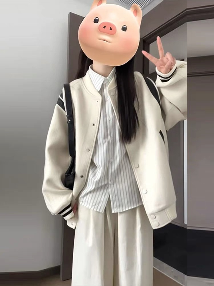 95 polyester 5 spandex early autumn and winter American baseball uniform thin white short jacket women's spring and autumn high-end clothing