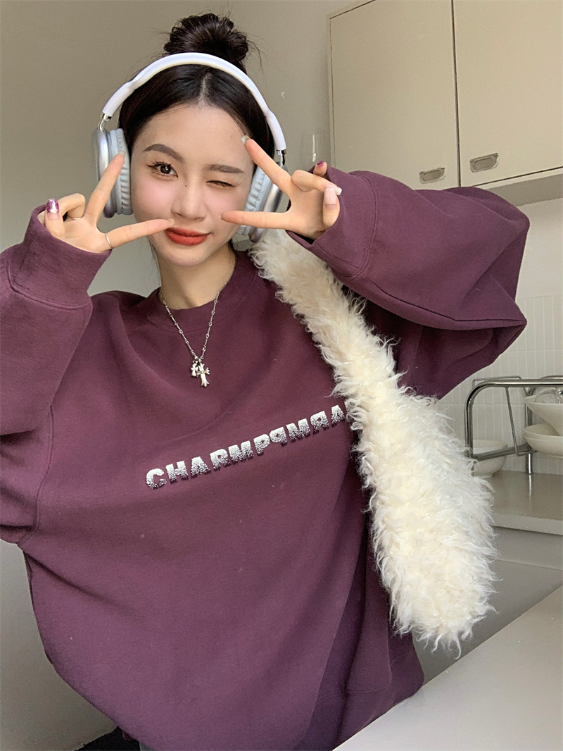 繡花 薄款衛衣女圓領毛巾繡