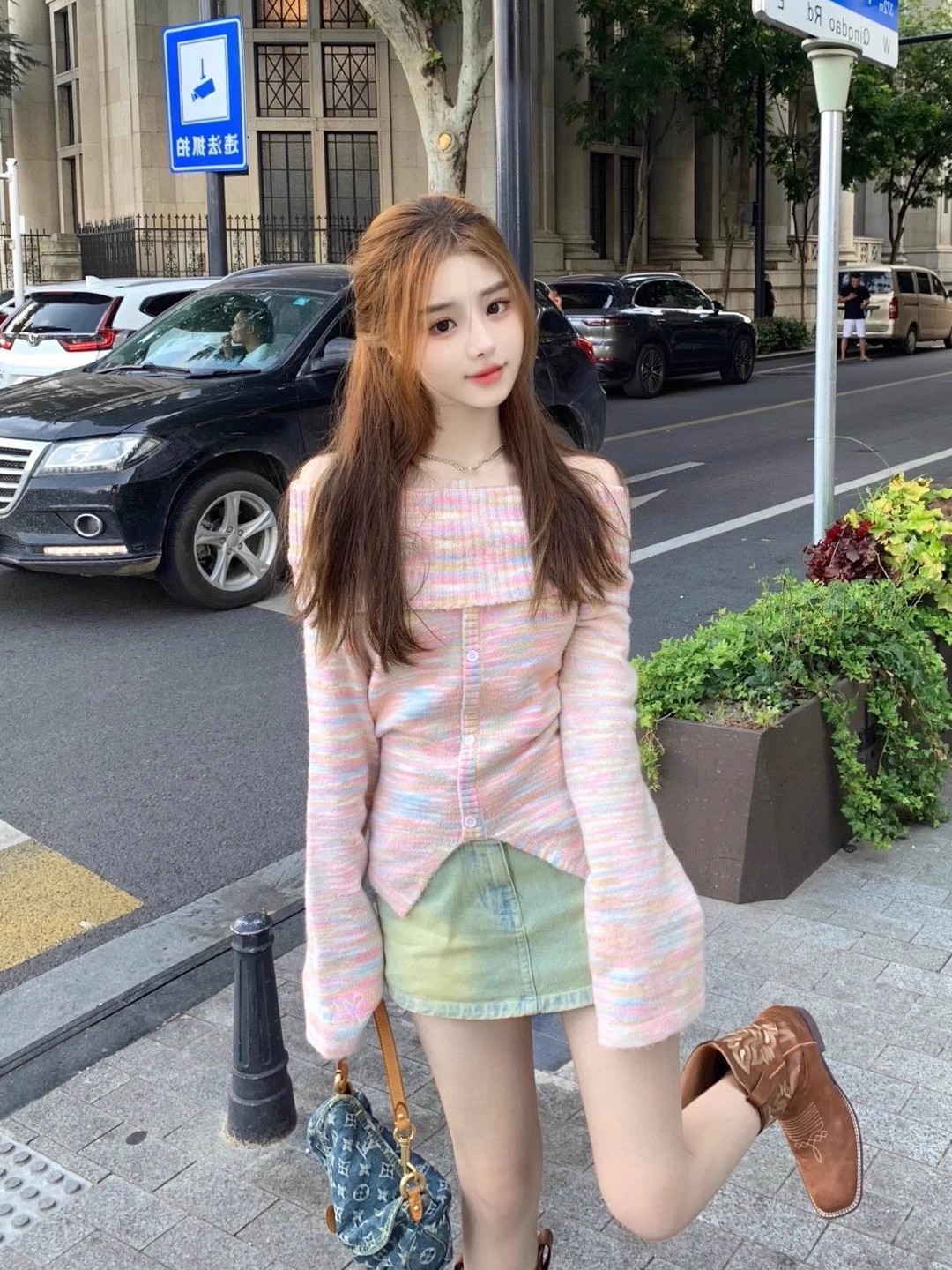 性感甜辣妹粉色一字肩針織衫女秋季新款小眾別致露肩修身長袖上衣