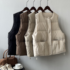Actual shot~90% White Duck Down Vest for Women 2023 Winter New Korean Style Round Neck Warm Fleece Vest