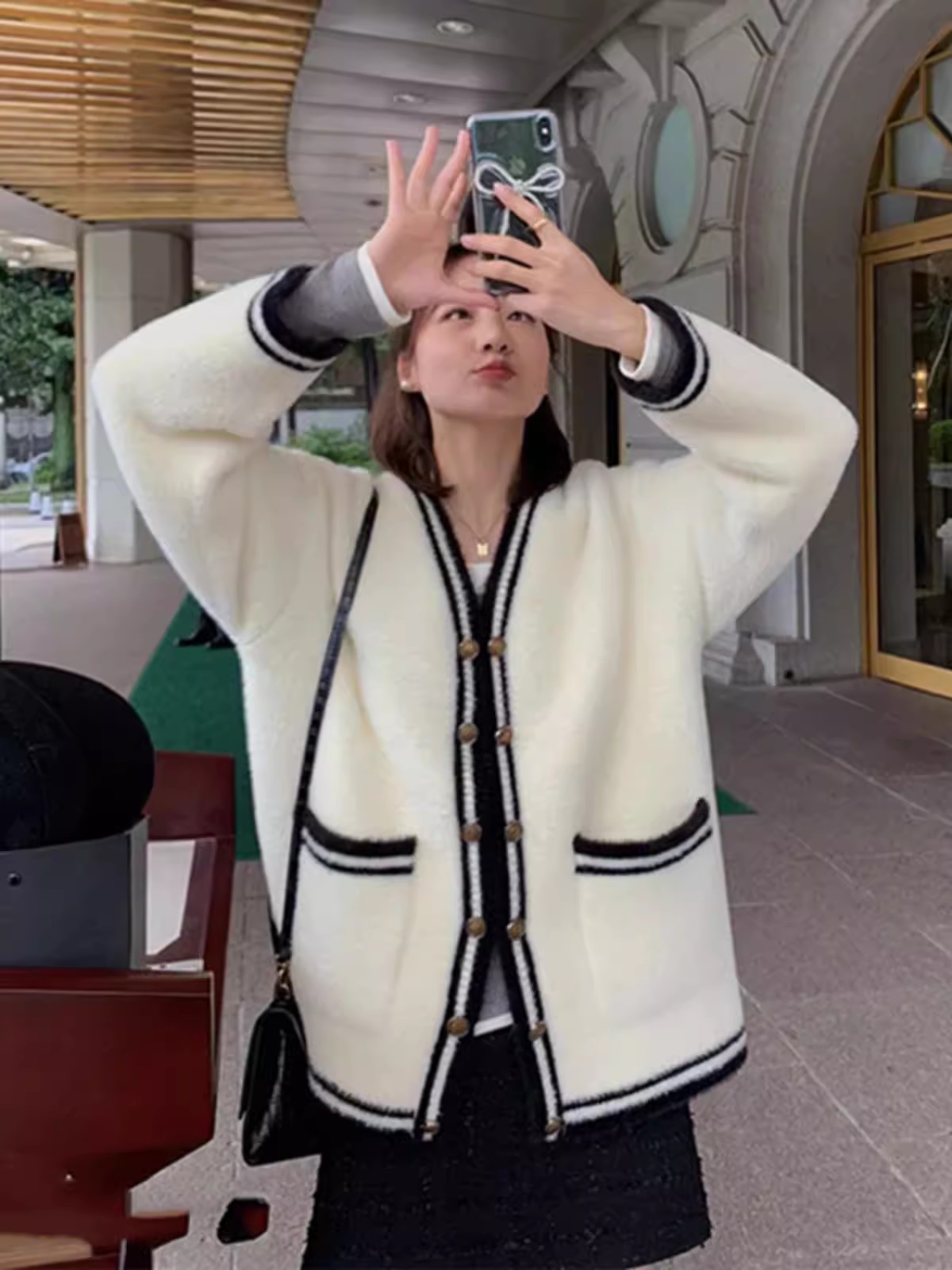 慵懶風撞色V領開衫毛衣女裝秋冬新款寬鬆時尚百搭針織小香風外套
