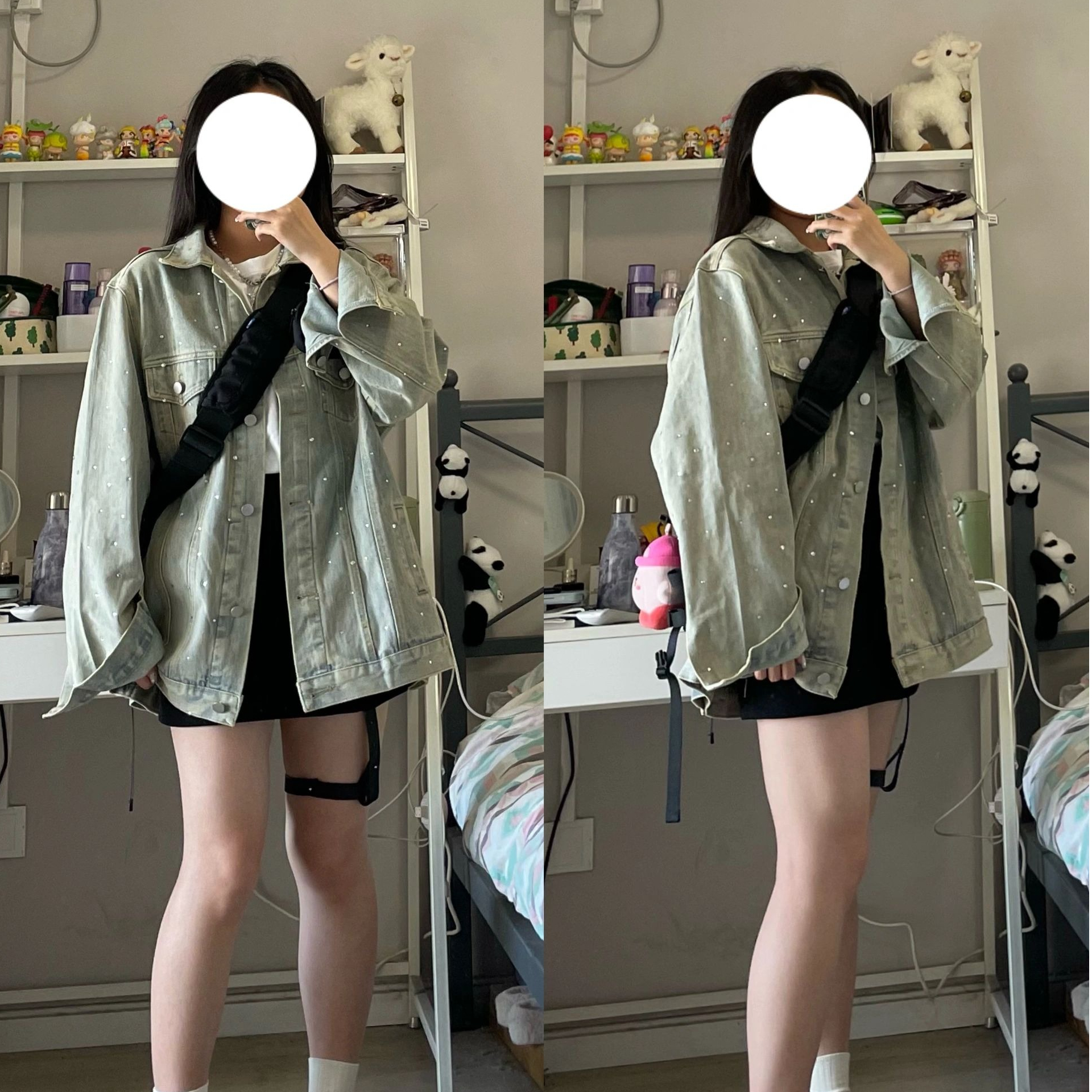 韓國復古重工燙鑽牛仔外套女2023早秋新款帶鑽滿鑽水洗通勤上衣潮