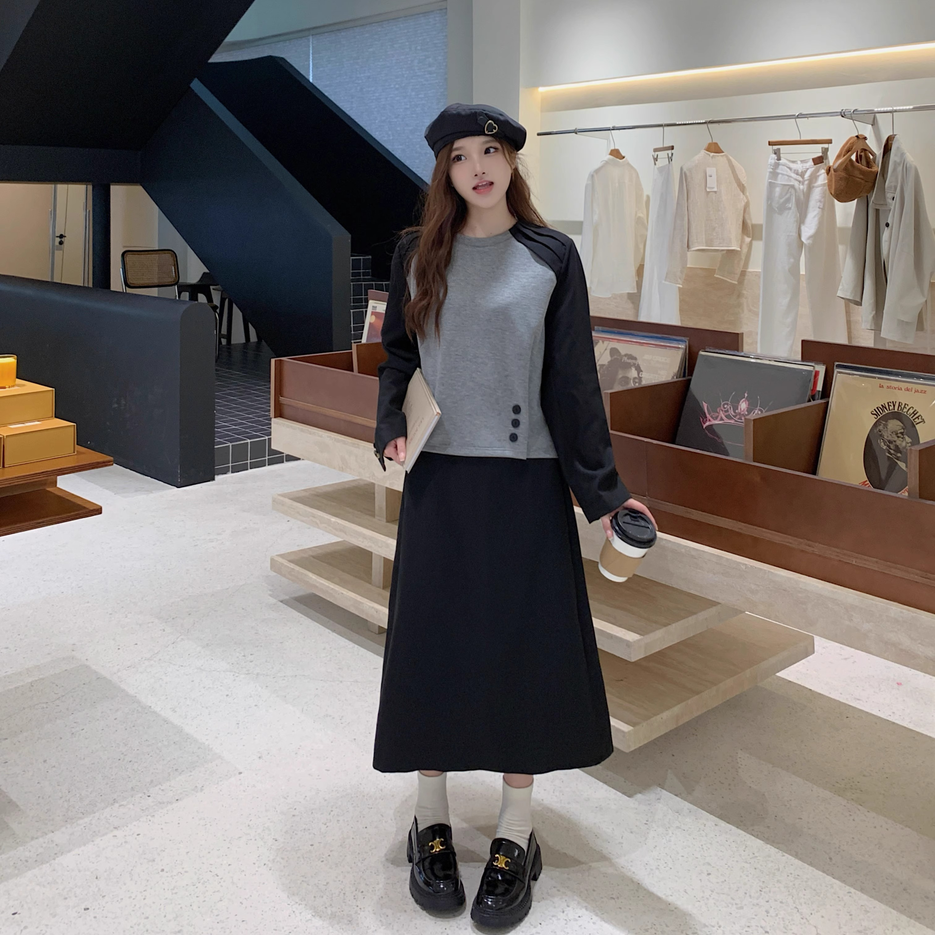 原版做工大碼女裝胖mm顯瘦長袖撞色上衣2023新款秋季新款高級感