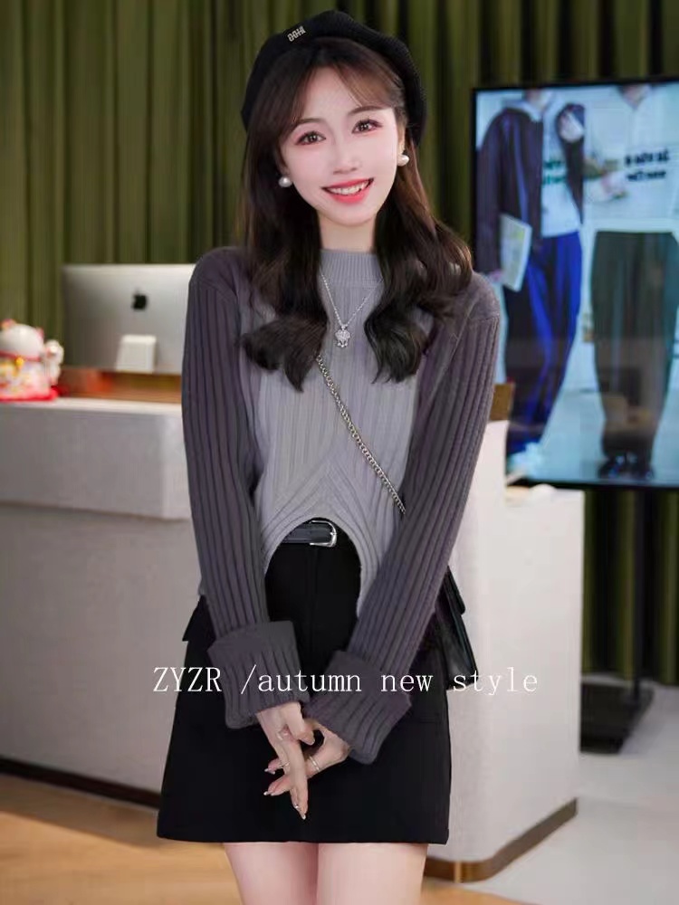 漸變色短款打底毛衣女秋冬季2023新款今年流行漂亮針織衫上衣
