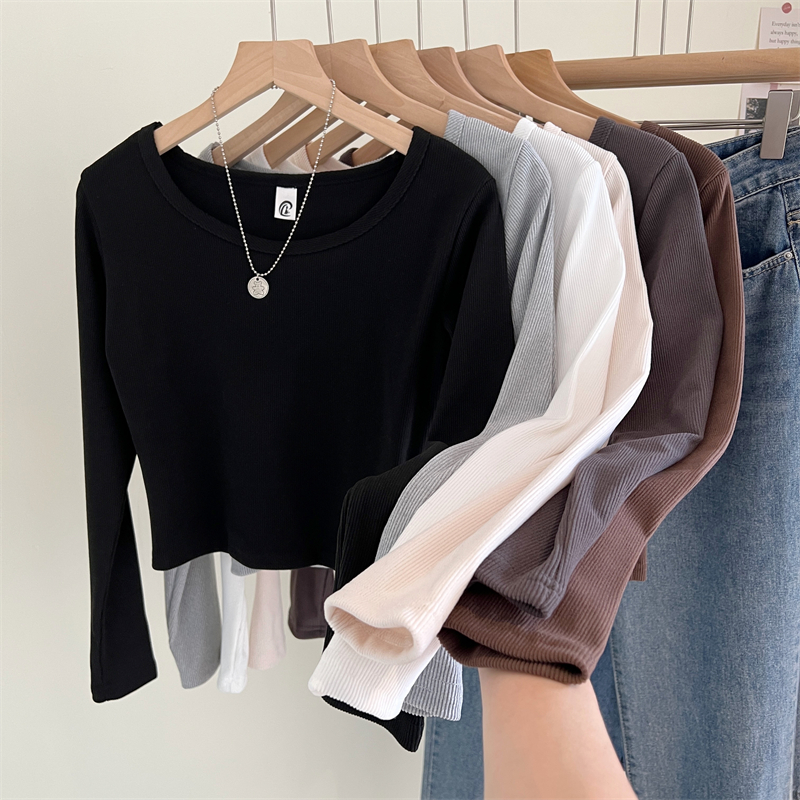 Derong bottoming shirt women's 2023 autumn and winter long-sleeved T-shirt design niche hot girl short style inner slimming top