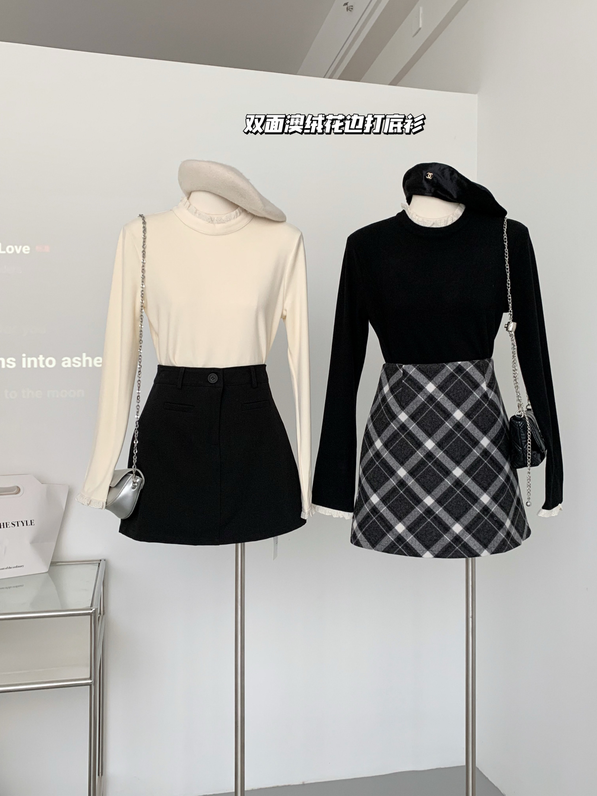 Actual shot of Boss Lace lace bottoming shirt MIAOLAB double-sided brushed inner lace half turtleneck T-shirt for women