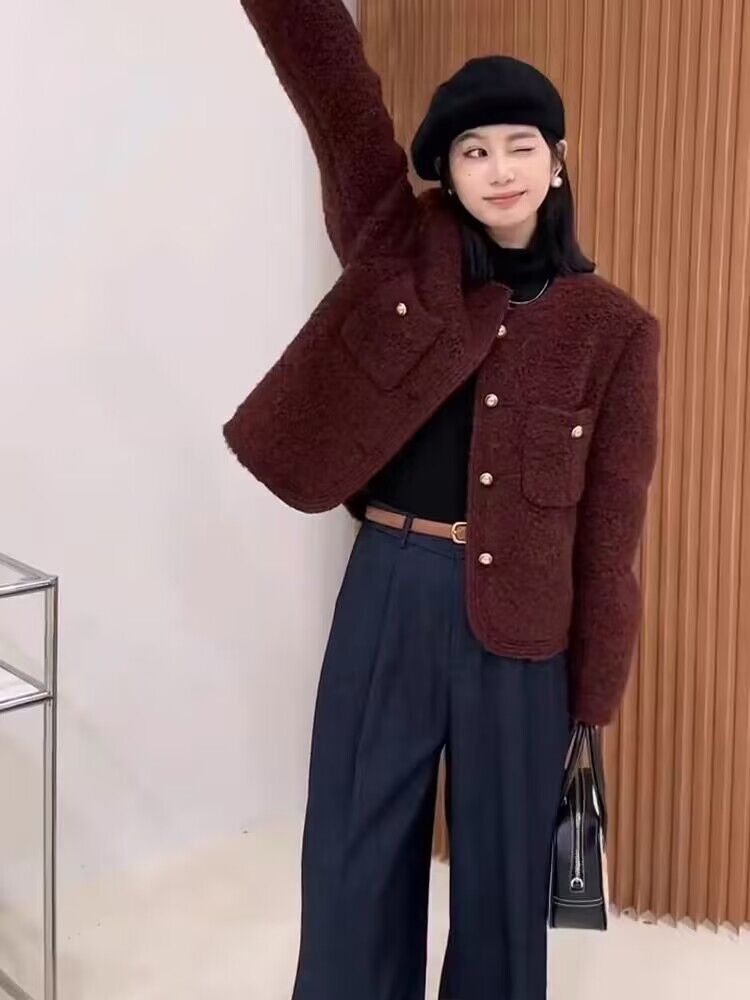 短款外套女春秋2023新款羊羔毛小個子香風法式小眾休閒秋冬季