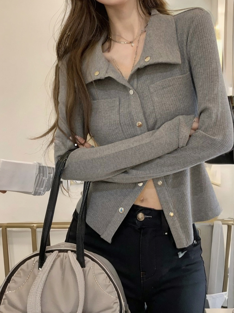 實拍內搭女裝秋季小眾設計感新款韓版翻領襯衫氣質長袖上衣