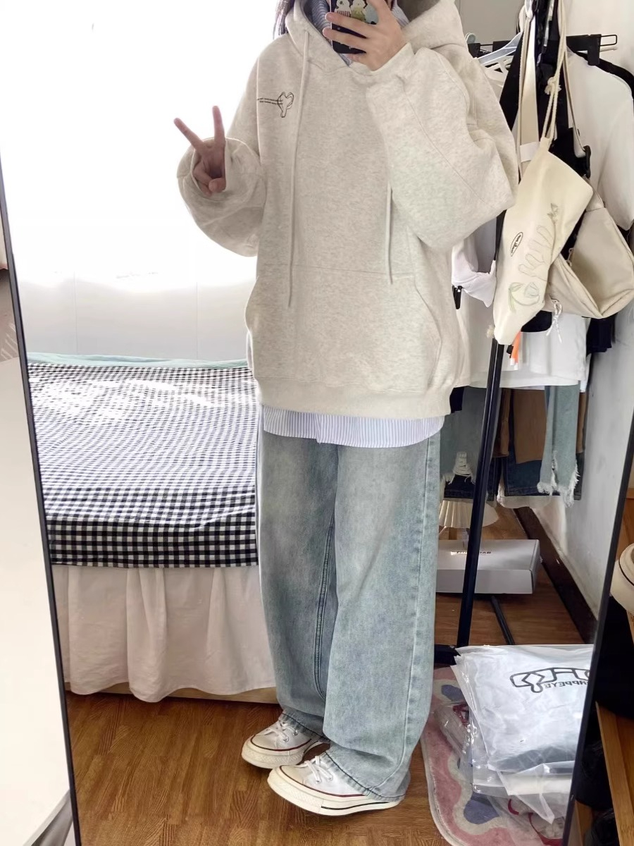 防棉華棉複合牛奶絲300克/銀狐絨400克連帽衛衣女