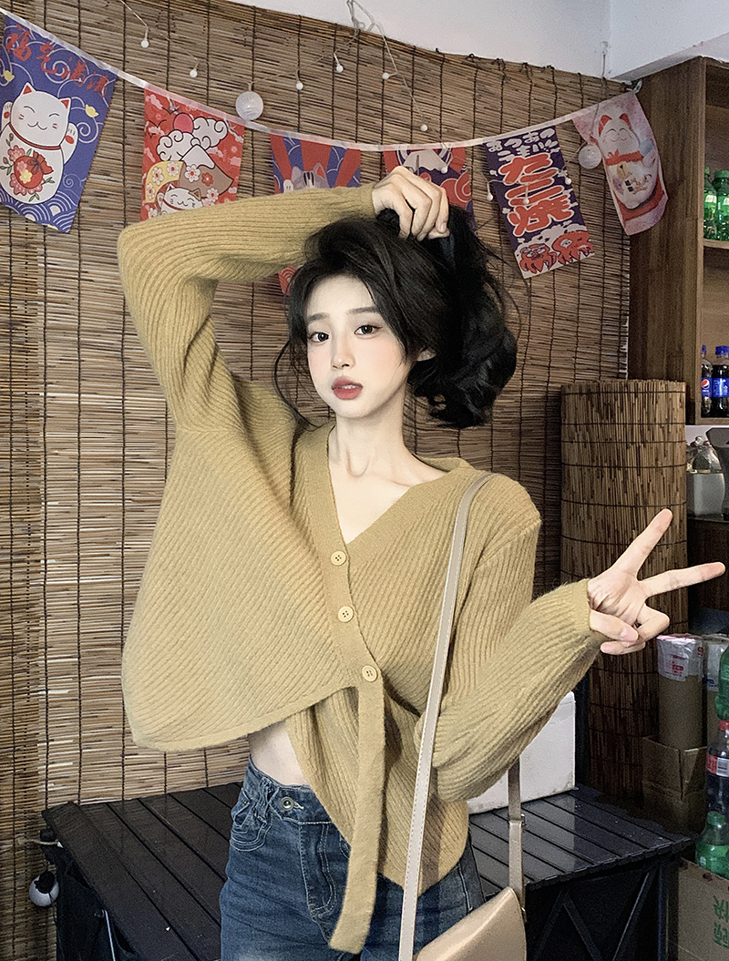 實拍~針織衫女純欲風設計感不規則修身毛衣內搭