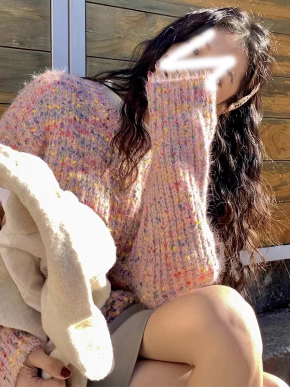 仿水貂毛粉色軟糯彩點寬鬆針織套頭毛衣女2023秋冬新款慵懶風上衣