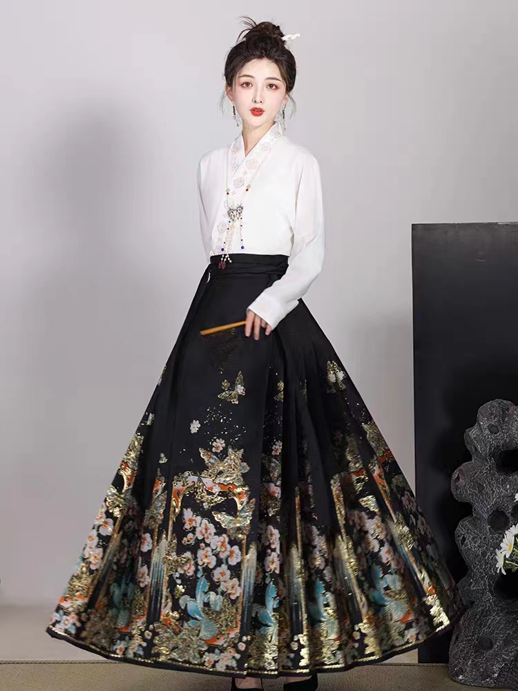 採蓮歸化蝶新款明制馬面裙女套裝成人日常漢服半身裙敬酒婚服