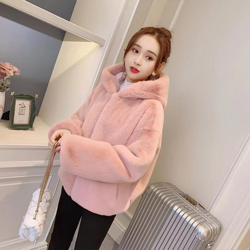 雙面絨2023新款秋冬裝加厚連帽毛絨絨寬鬆短款外套女