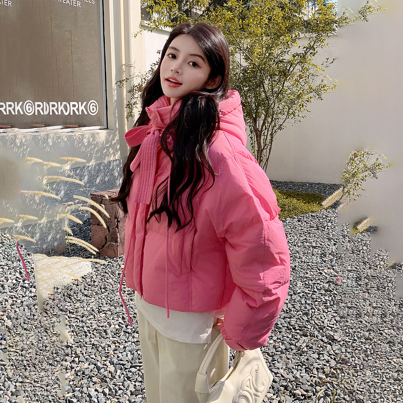實拍韓版立領純色短款加厚麵包服女2023年新款閨蜜百搭小眾棉服