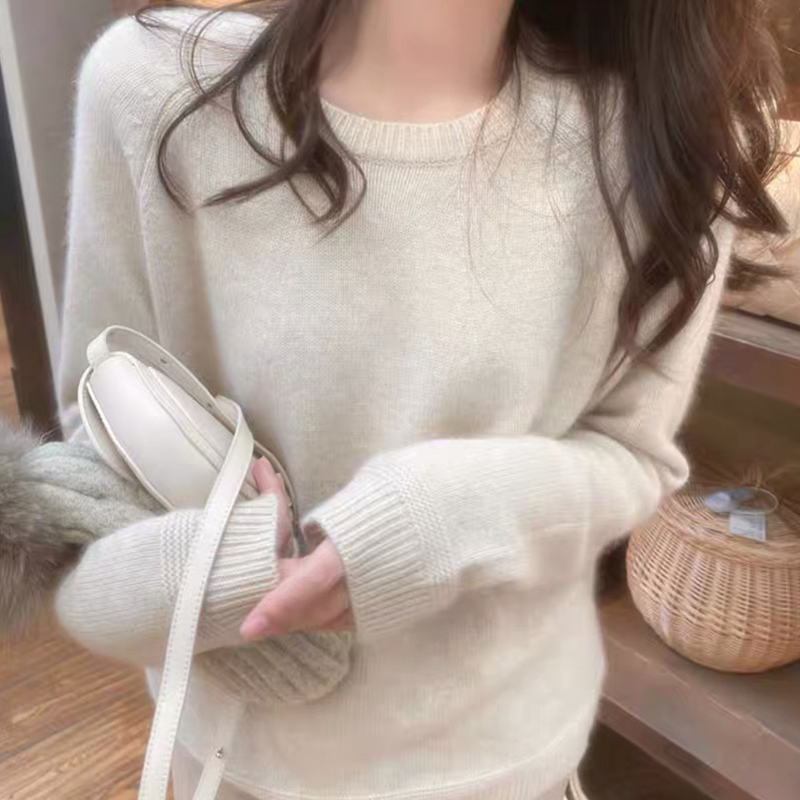 浣熊絨白色毛衣女2023年新款秋冬季寬鬆高級感溫柔慵懶風內搭上衣