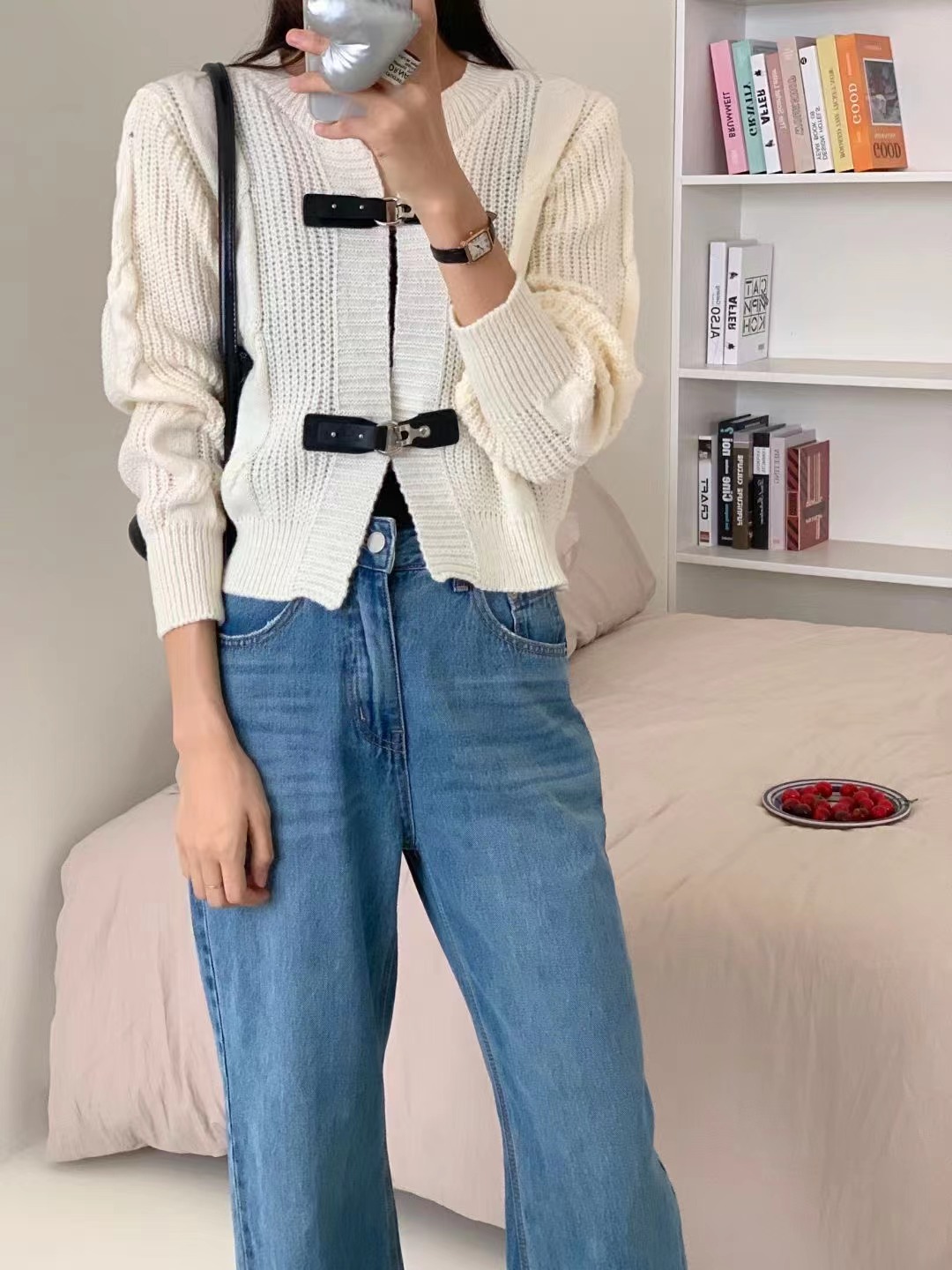 毛衣開衫女秋冬外穿設計感小眾娃娃領毛線衣小個子短款小香風外套