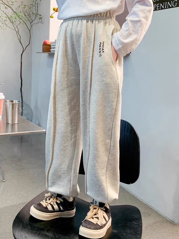 女童運動褲春秋裝2023新款韓版洋氣小女孩衛褲灰色薄款兒童褲子