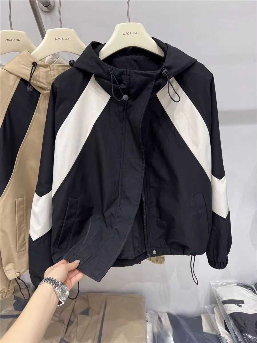 Seasonal color-blocked hooded casual jacket, women's jacket, top design, this year's popular workwear