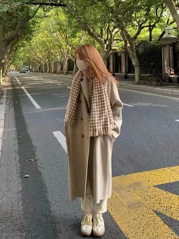 高級感毛呢外套女2023秋冬新款韓系小個子中長款加厚呢子大衣