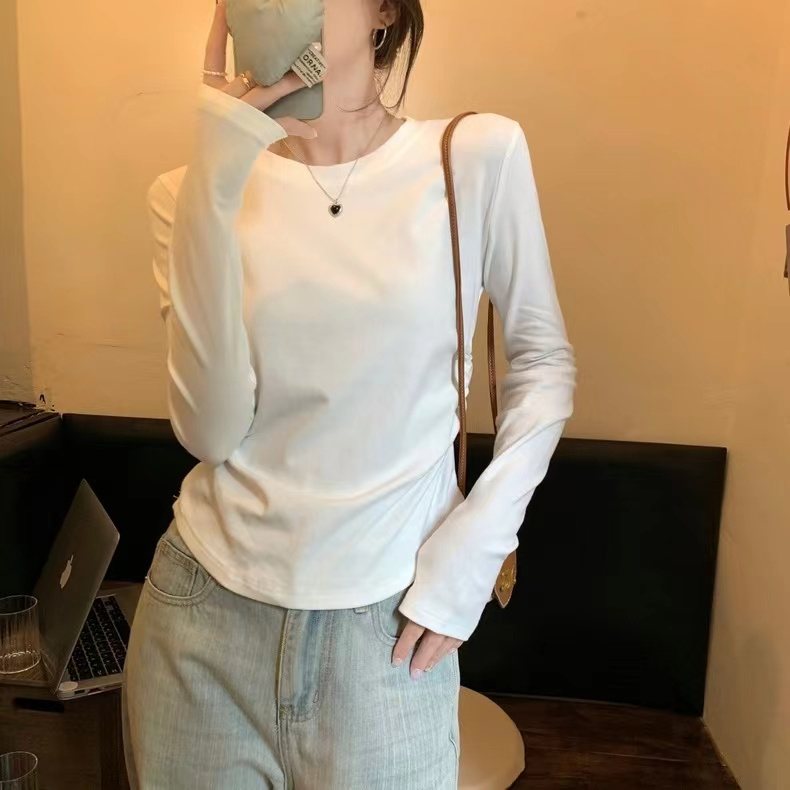 德絨圓領百搭打底衫長袖T恤女修身春秋