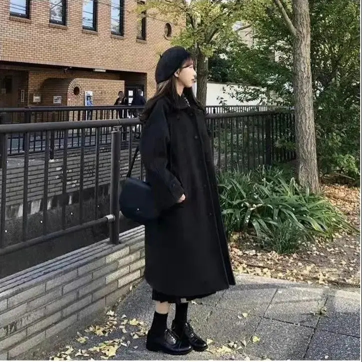 毛呢外套女中長款冬季新款韓版顯瘦學生風衣加厚過膝呢子大衣