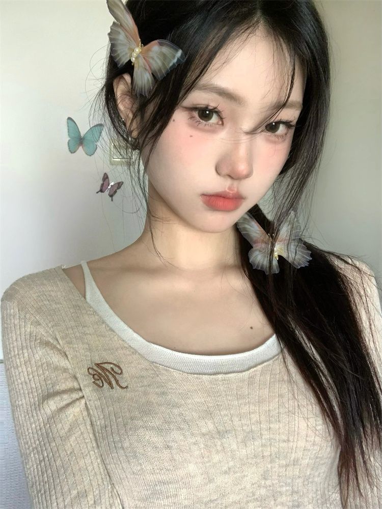 早秋新款假兩件設計感小眾修身顯瘦時尚洋氣長袖百搭上衣ins仿棉