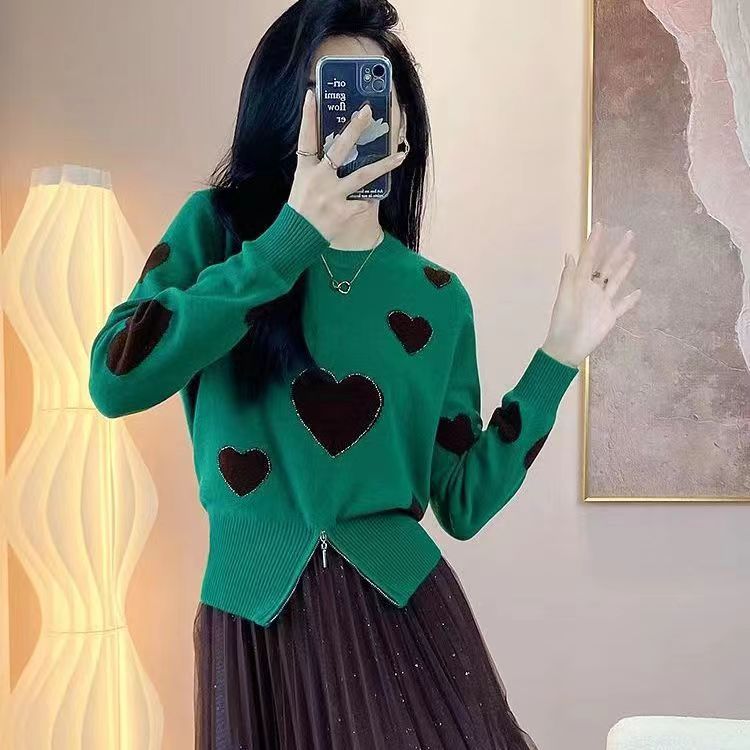高檔毛衣女秋冬新款小衫洋氣百搭打底美拉德針織上衣愛心釘珠