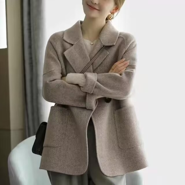 韓版高級設計人字紋呢大衣時尚高檔加厚休閒厚款高端外套