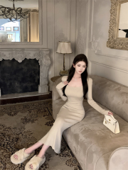 Photographed Long-sleeved Knit Dress Autumn/Winter Versatile Cocktail Dress