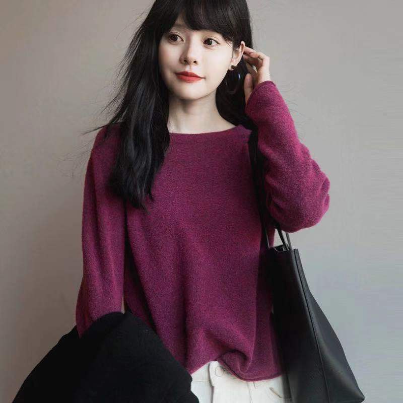 意大利圈圈紗 迷人梅子熟紅。。。 圓領針織衫