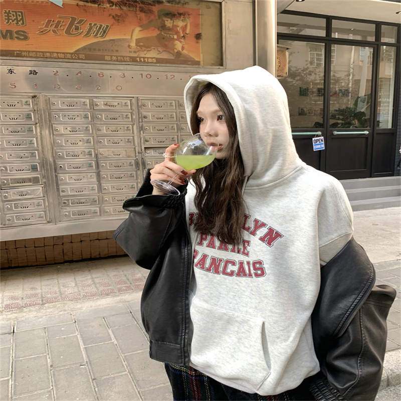 加絨加厚 印花字母連帽休閒百搭衛衣上衣女