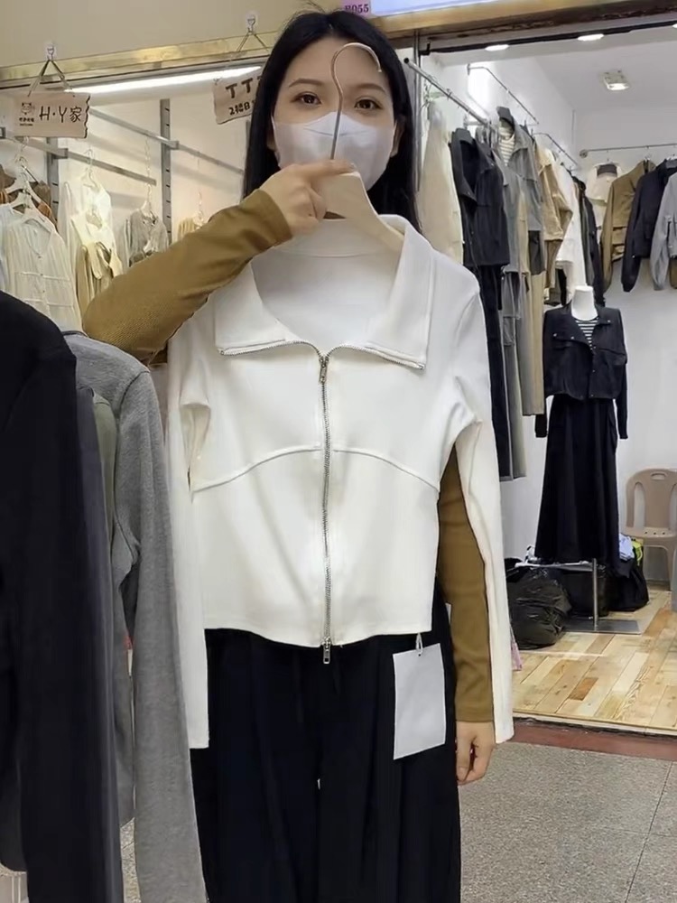 長袖T恤女早秋2023年新款設計感小眾雙拉鏈顯瘦開衫洋氣減齡上衣