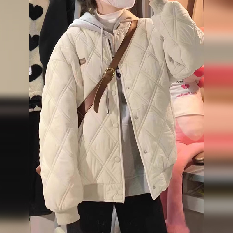American cotton-padded jacket for women 2023 new thickened cotton-padded jacket niche quilted autumn and winter coat oversize rhombus cotton-padded jacket
