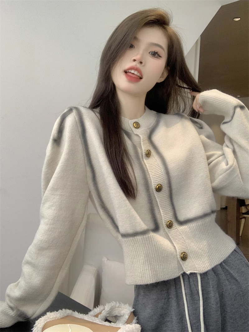 休閒慵懶風復古針織衫毛衣女款秋季2023新款修身顯瘦長袖別致上衣