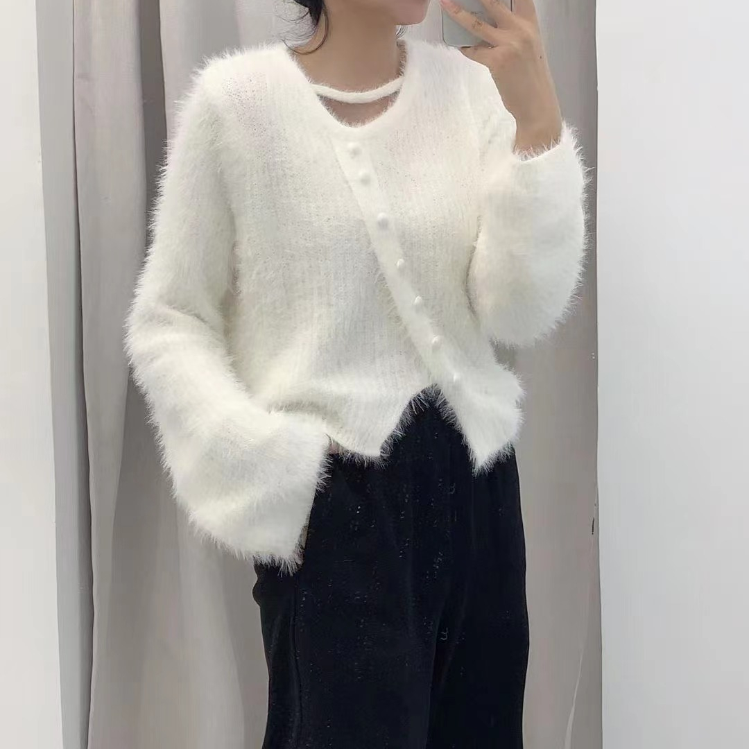 2023水貂絨毛衣外套女秋冬高級感韓系溫柔風打底針織開衫奶系穿搭
