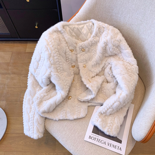 Xiaoxiangfeng Twist Faux Fur Short Jacket Women's Winter High-Quality Temperament Plush Cardigan Versatile Loose Top
