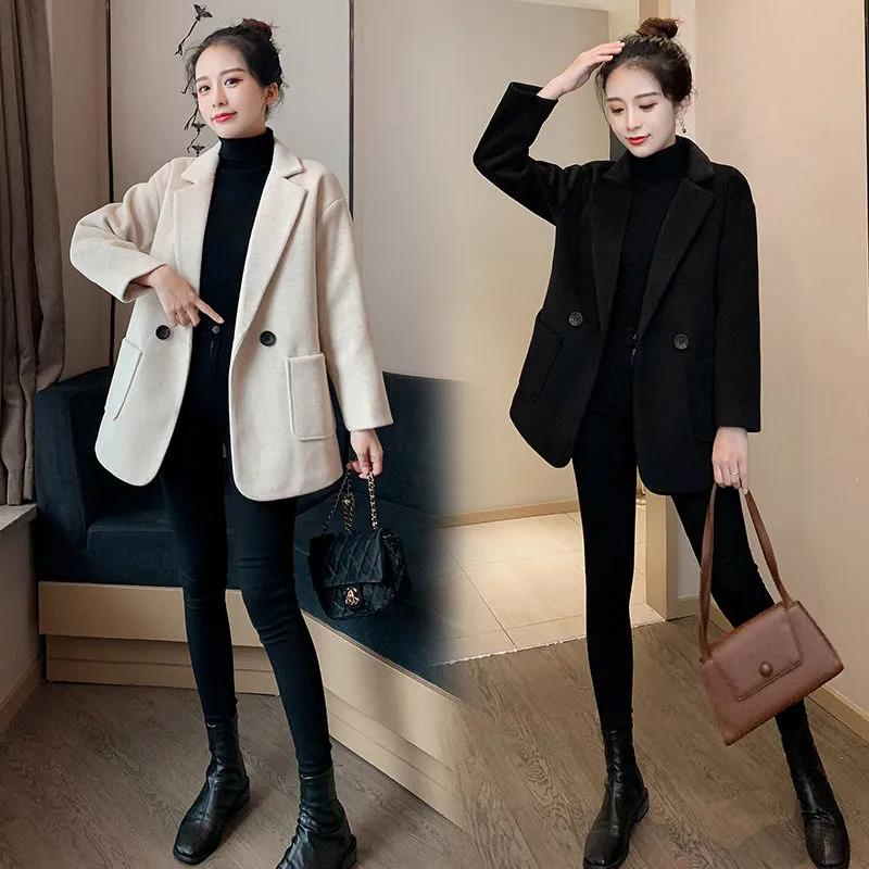 Woolen coat women's mid-length 2023 new autumn and winter thick style loose slimming small temperament woolen coat women
