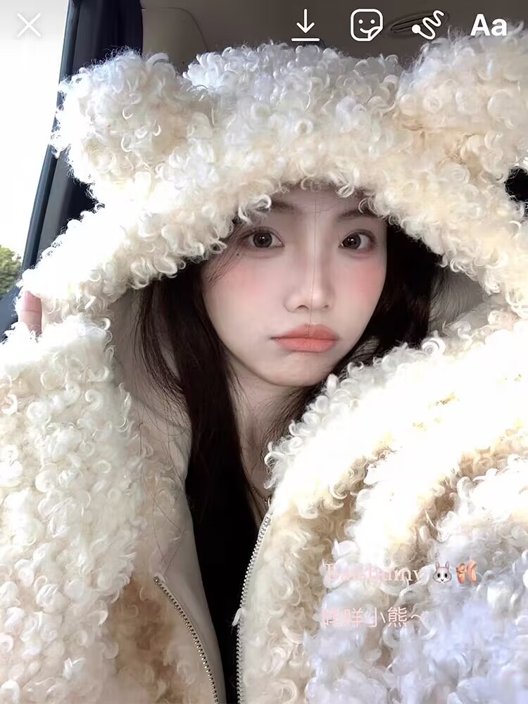White water women's thermal insulation power is UP!! Bear fur~environmentally friendly curly coat 10/31 20:00 9% off