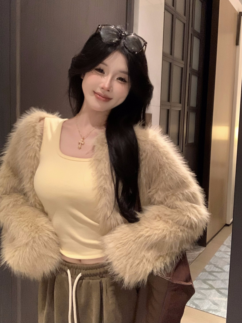 實拍 慵懶風皮毛一體高級感毛絨絨女外套秋冬百搭休閒闊腿褲