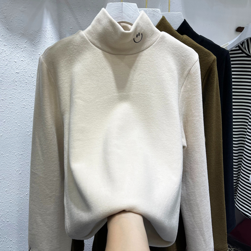 小高領高品質特厚德絨打底衫女秋冬新款修身內搭加絨T恤保暖上衣
