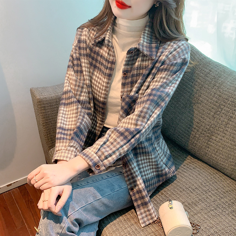 加厚磨毛格子襯衫女內搭秋裝2023年新款洋氣外穿上衣百搭疊穿襯