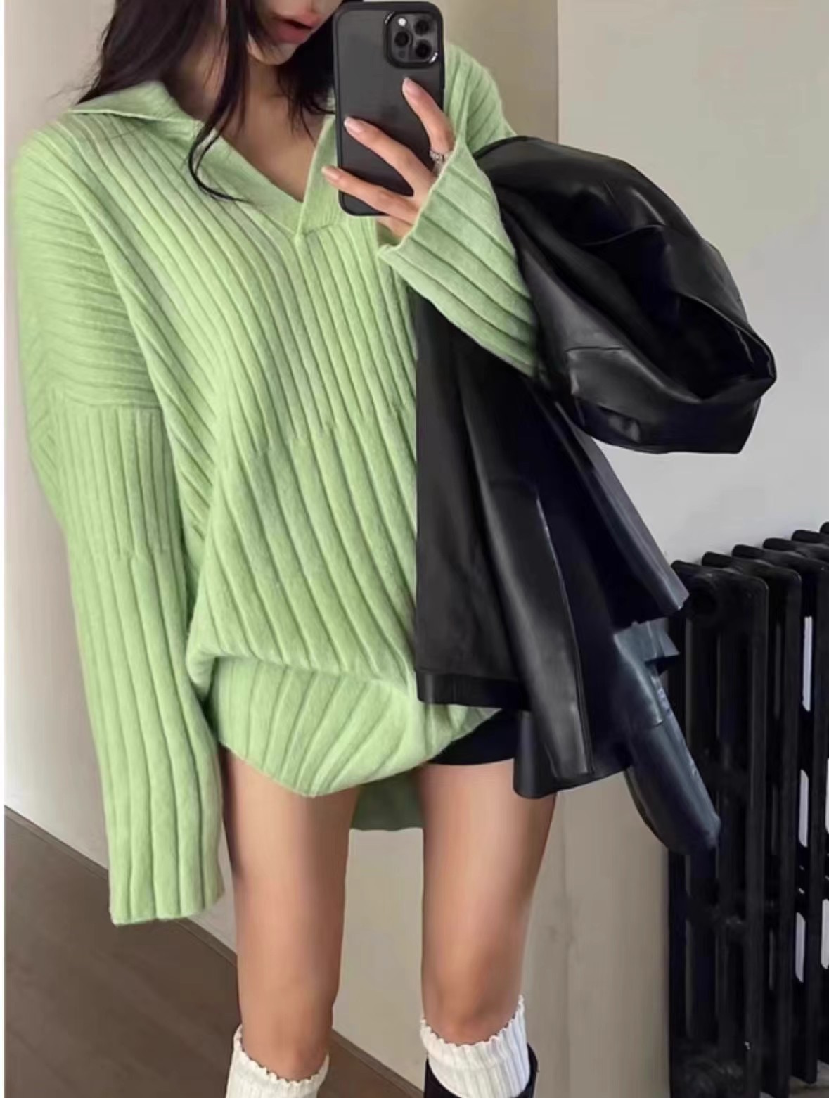 韓系慵懶甜美減齡糖果色毛衣女秋季新款設計感翻領寬鬆顯瘦針織衫